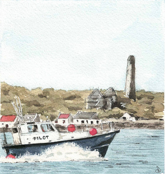 The Pilot Boat Passing The Round Tower At Scattery Island, Kilrush