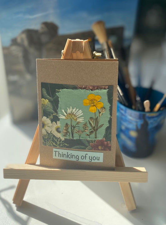 Handmade pressed flower card - 15 - Thinking of you