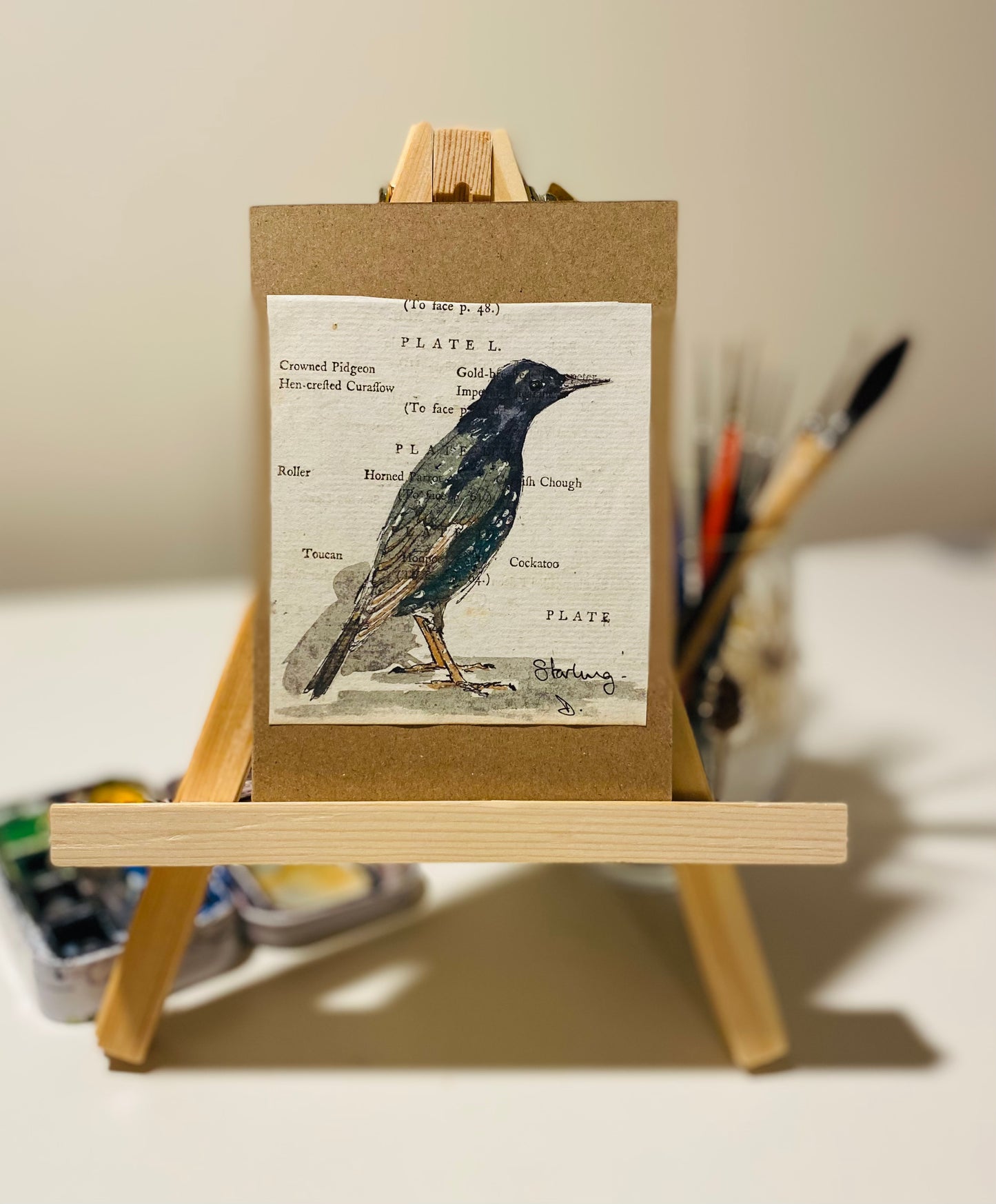 Starling handpainted watercolour card